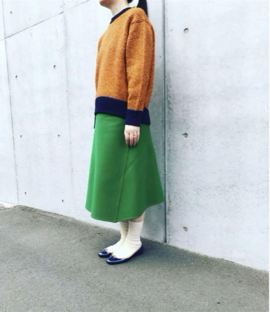 美品✨ドゥロワー Drawer ラメ クルーネックニット 2 オレンジ×ネイビー