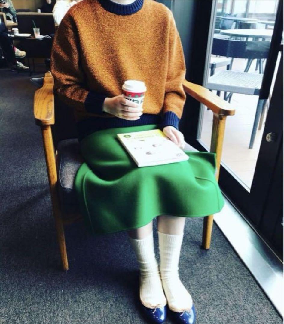 美品✨ドゥロワー Drawer ラメ クルーネックニット 2 オレンジ×ネイビー