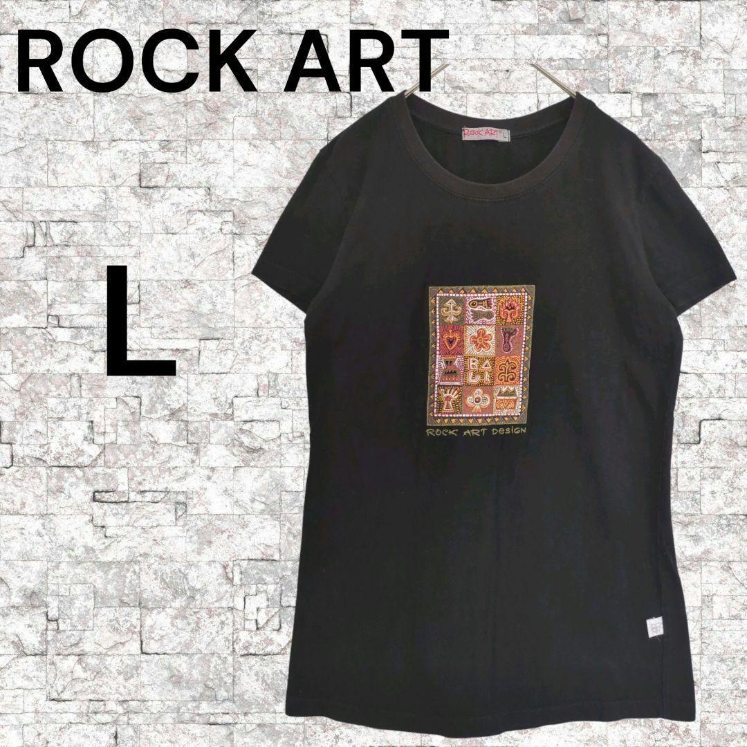 【ロックアート】 プリントロゴ　デザイン　半袖　Tシャツ　ブラック　L　綿
