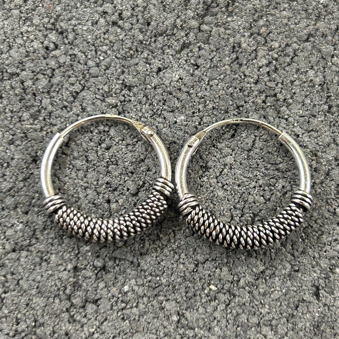 シルバー925 Silver デザインシンプルフープピアス/軽研磨仕上げ/両耳