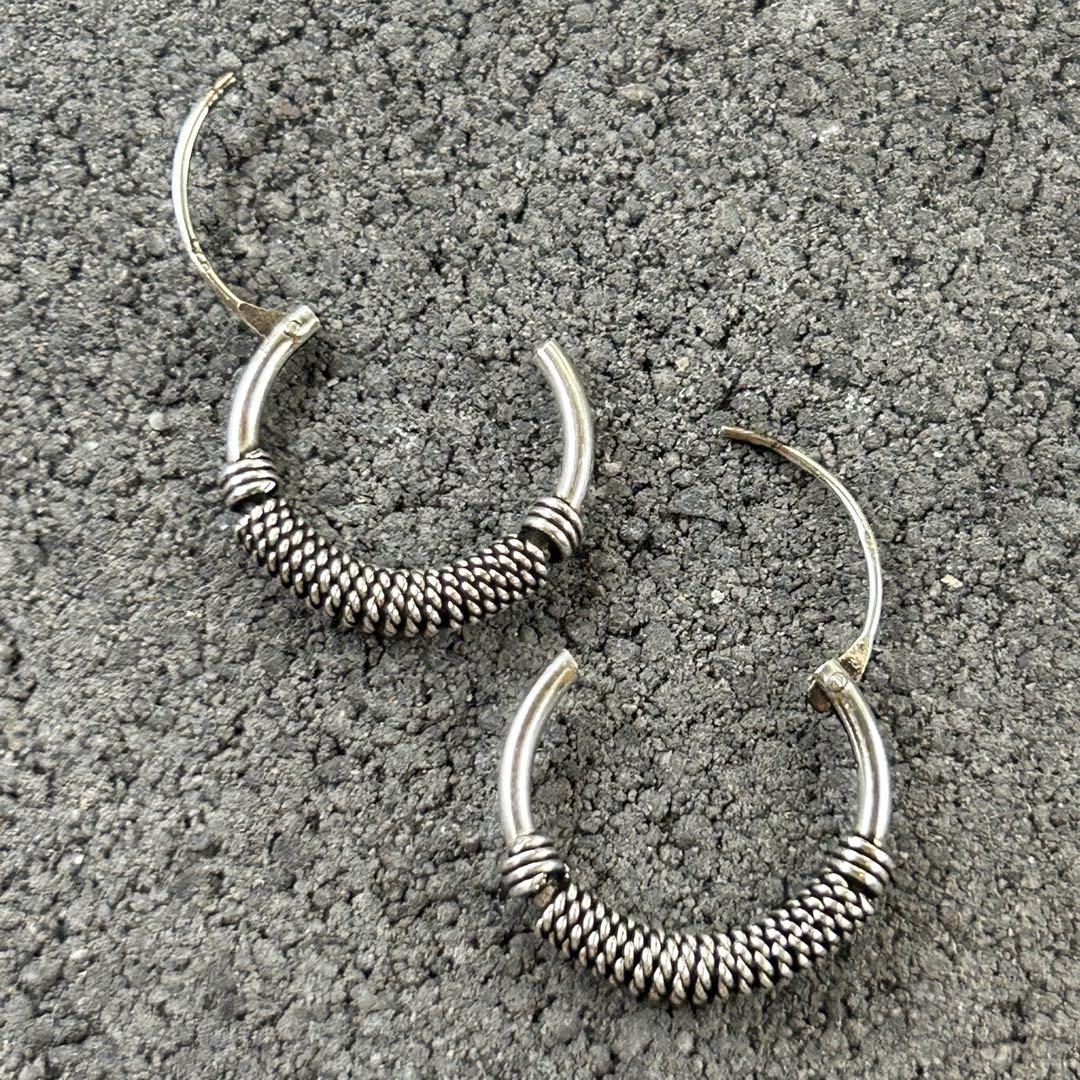 シルバー925 Silver デザインシンプルフープピアス/軽研磨仕上げ/両耳