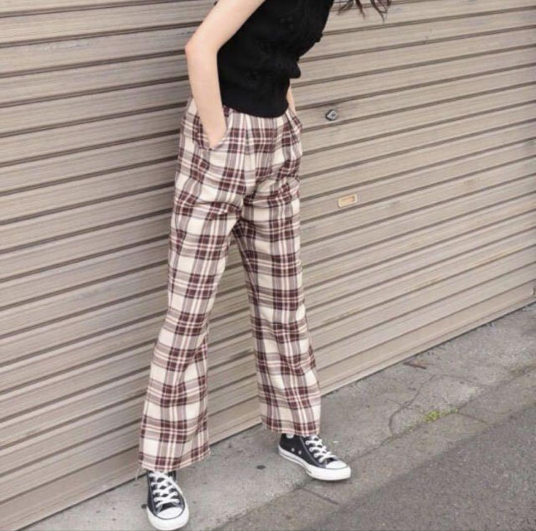 センタータックチェックフレアパンツ