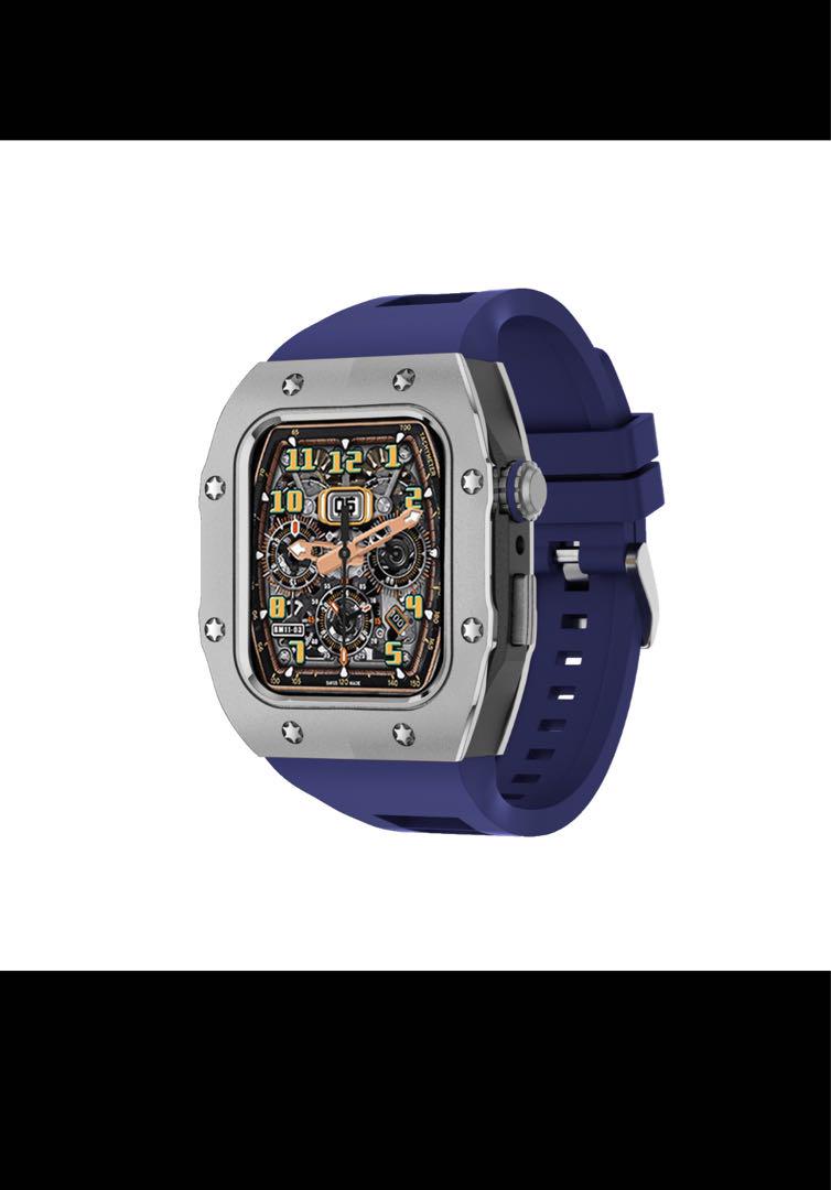 アップルウォッチケース 44mm スポーツ 腕時計ベルト シルバー ネイビー