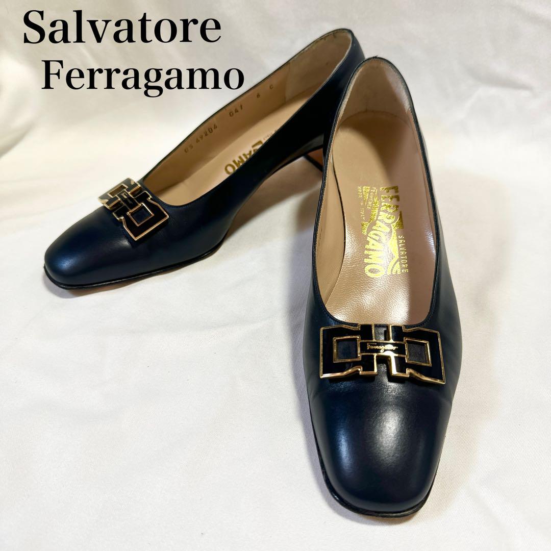 FERRAGAMO フェラガモ ガンチーニパンプス 黒 23.5センチ フェラガモ パンプス ブラック レディース Salvatore Ferragamo