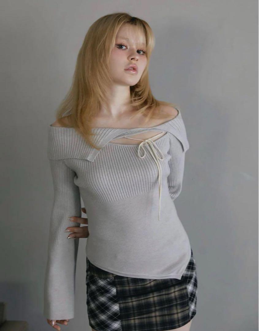 andmary Amari ribbon tops グレー