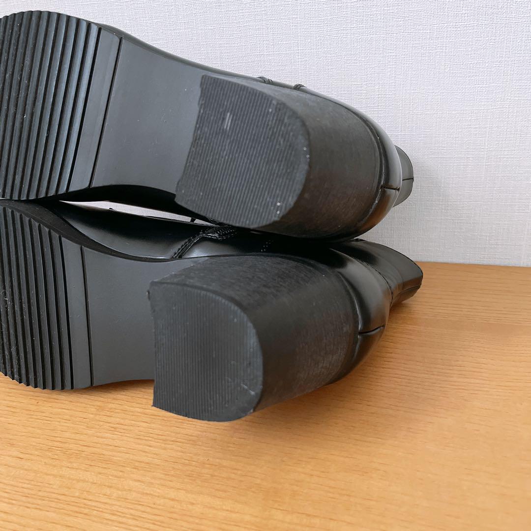 未使用級☆CLEL レースアップブーツ サイドジップ ヒールブーツ 黒 S