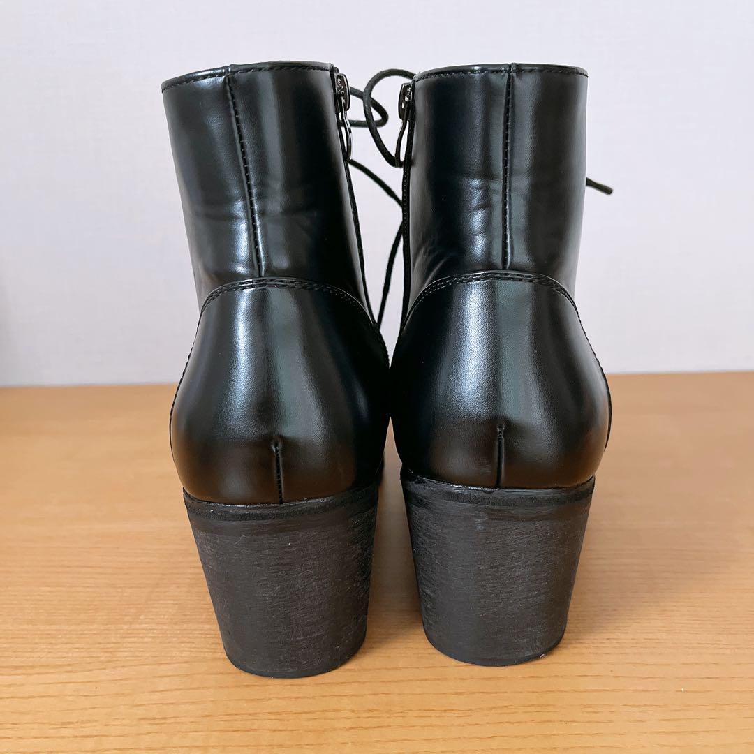 未使用級☆CLEL レースアップブーツ サイドジップ ヒールブーツ 黒 S