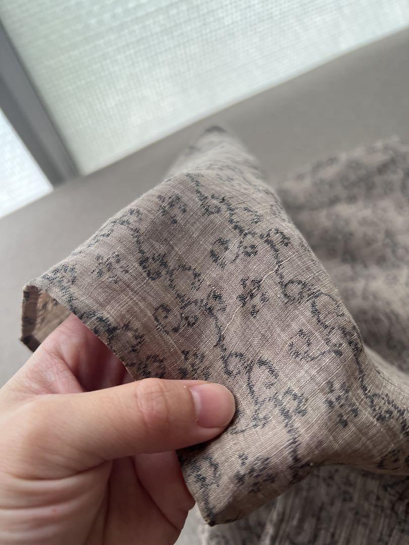 小千谷縮　本麻　単衣　茶色　唐草