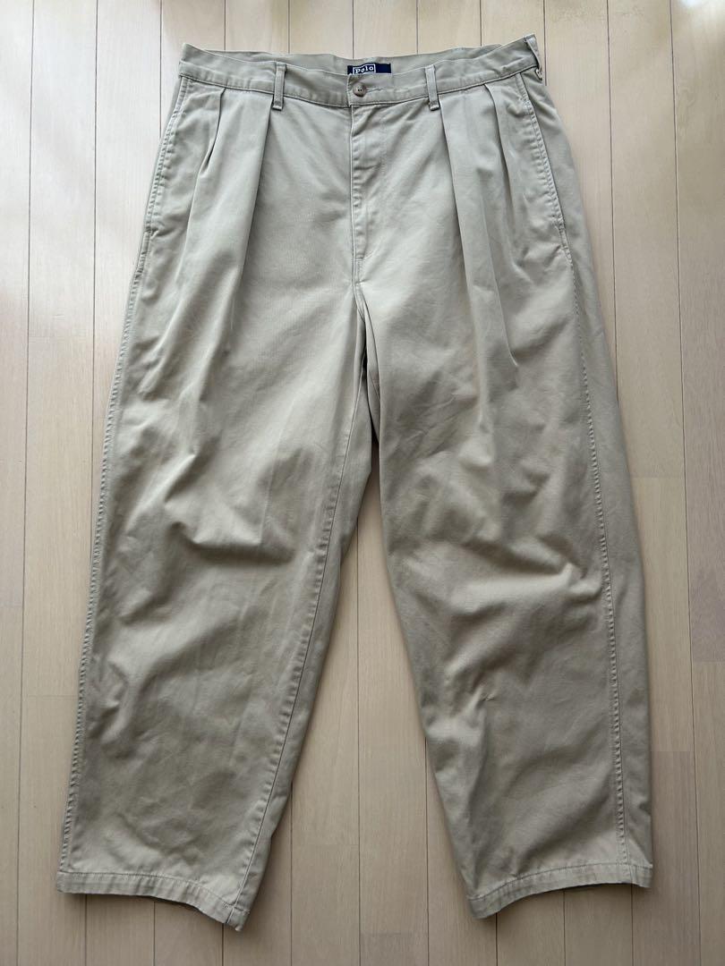 90s ポロ ラルフローレン ポロチノ USA製 34×30 ベージュ 良サイズ
