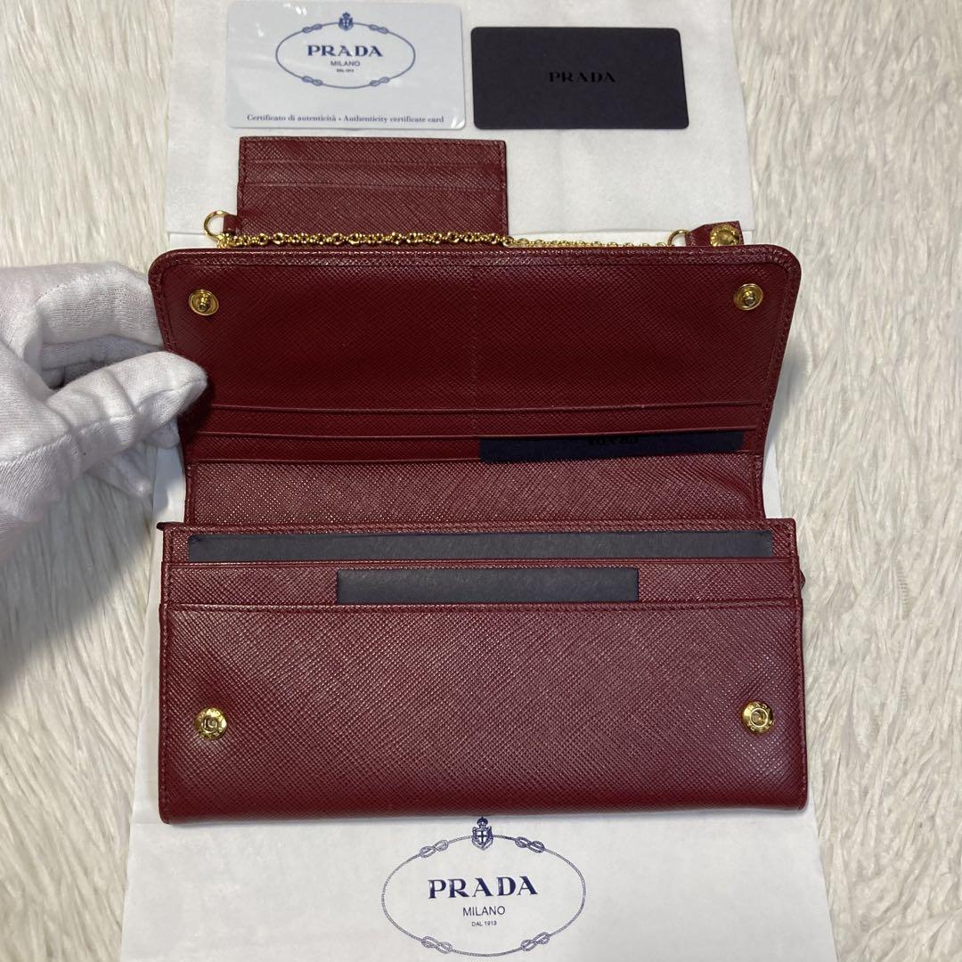 希少　美品　PRADA プラダ　二つ折り　長財布　パスケース　付属品　ボルドー