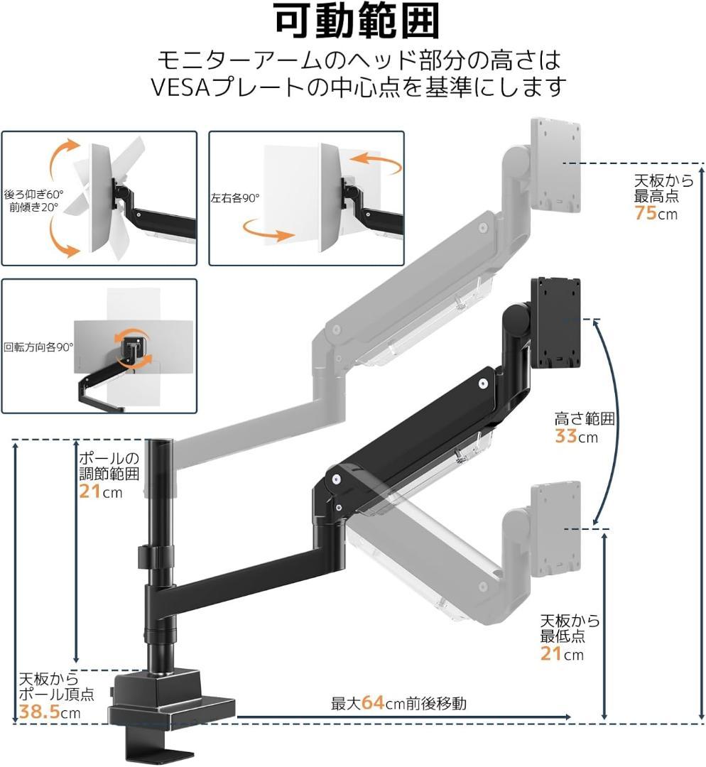 大型 モニターアーム シングル 24~57インチ (2~27kg）