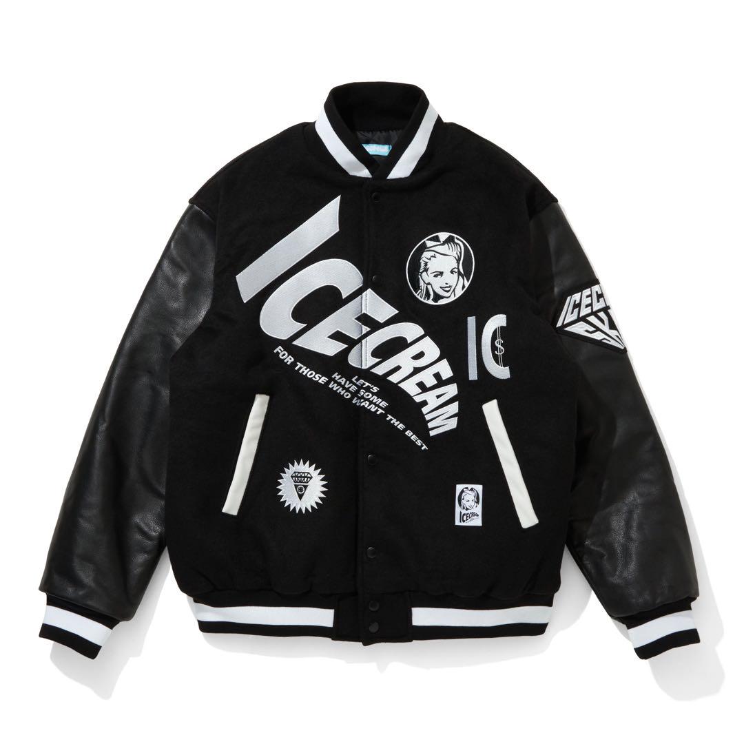 ICECREAM 24FW スタジャン 黒 ウール レザー