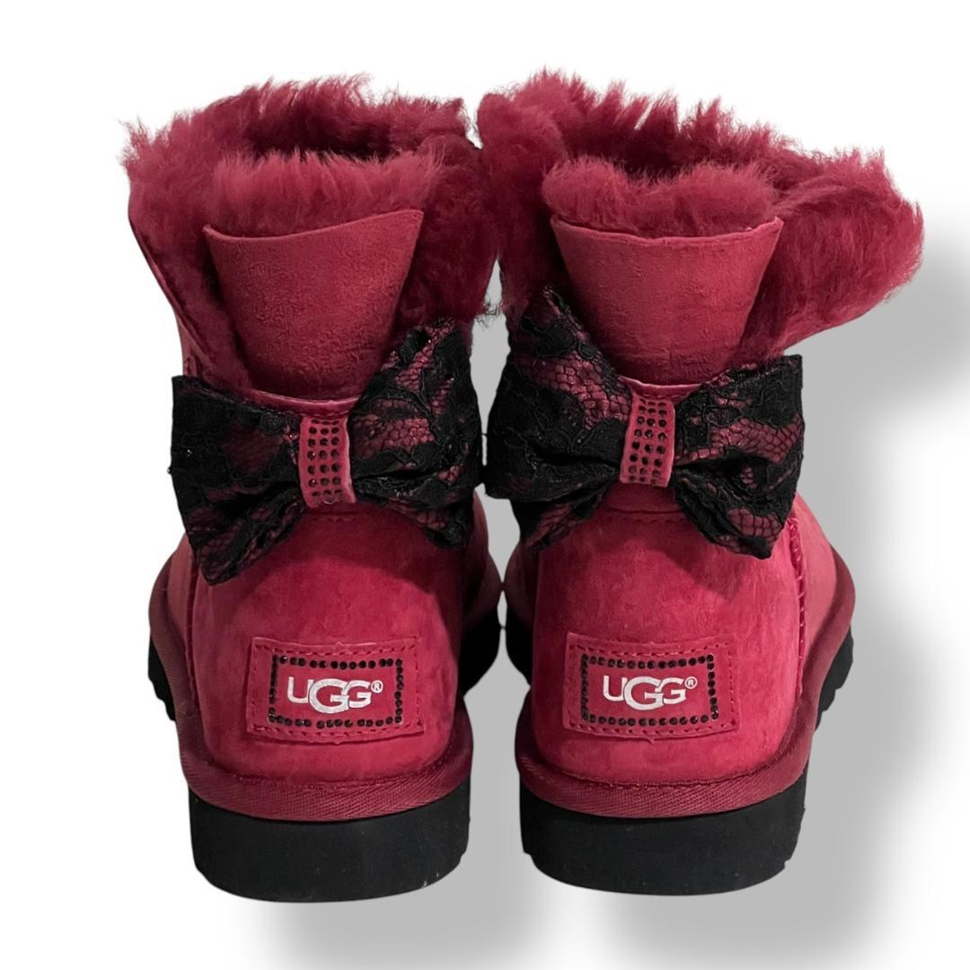 美品 UGG アグ　ムートンブーツ　リボン　ボルドー 25cm