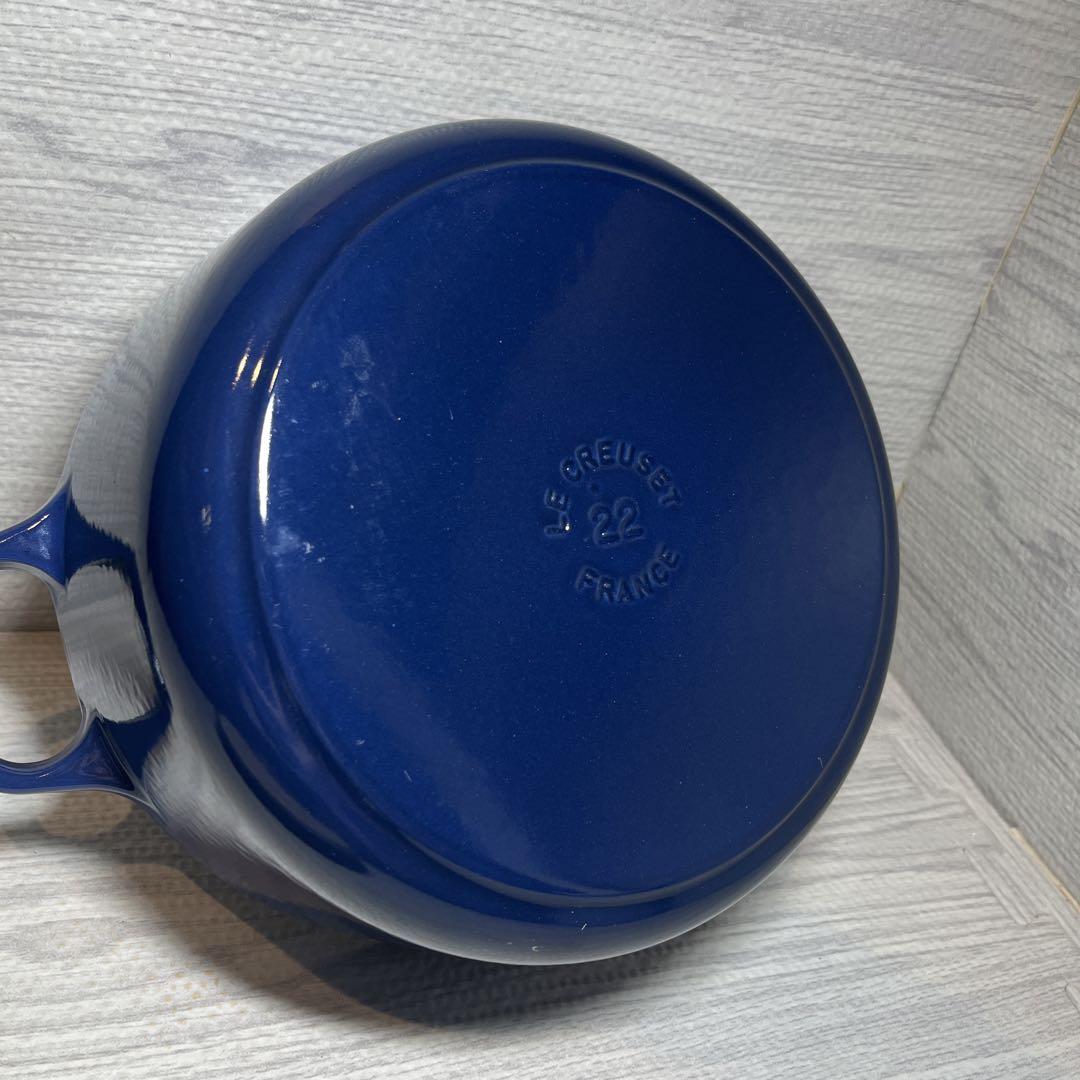 【美品】LE CREUSET　ココット ロンド マルセイユブルー22cm