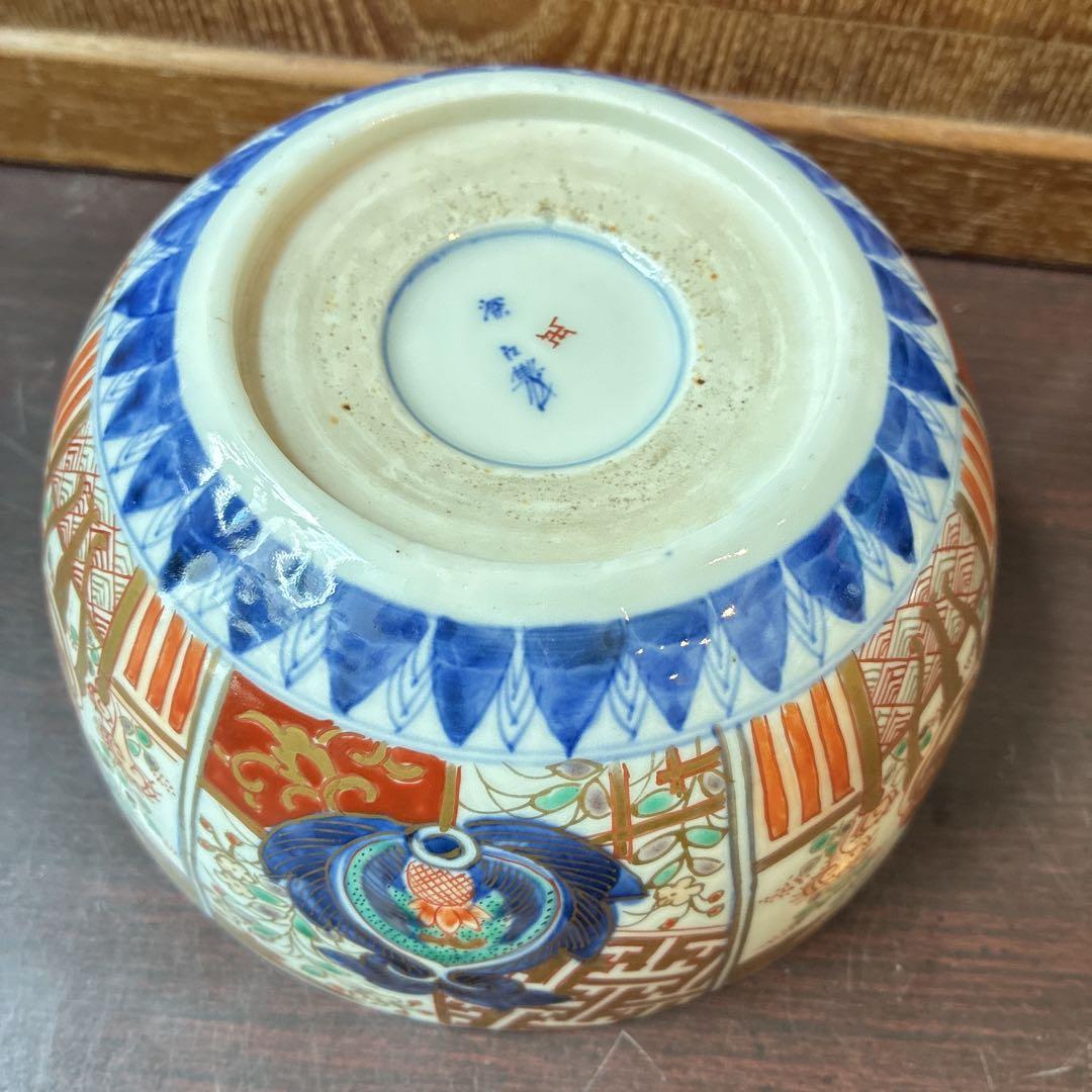 古伊万里　色絵　金彩　明治　富永源六製　きず直し　直径15.8センチ