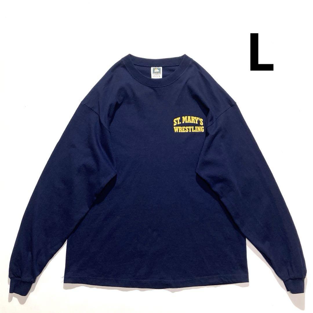 90s USA製 COTTON DELUXE 両面プリント ロンT L 紺