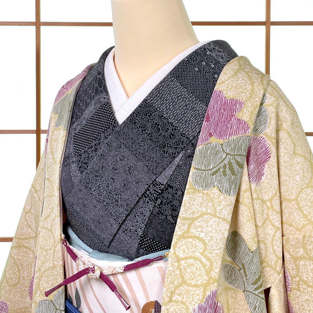 新品 長羽織 身丈100cm 正絹 梅の花柄 淡い抹茶色 着物 A-2111