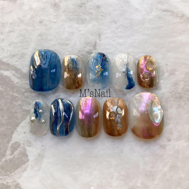 ネイルチップ ブルー ニュアンス 青 ちゅるん うるうる オーダーネイル