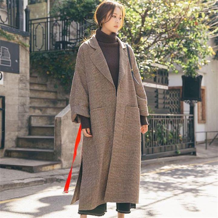千鳥格子 クラシカル ロング ガウンコート シック ガウンコート シック 千鳥格子 クラシカル ロング 秋 冬 3サイズ