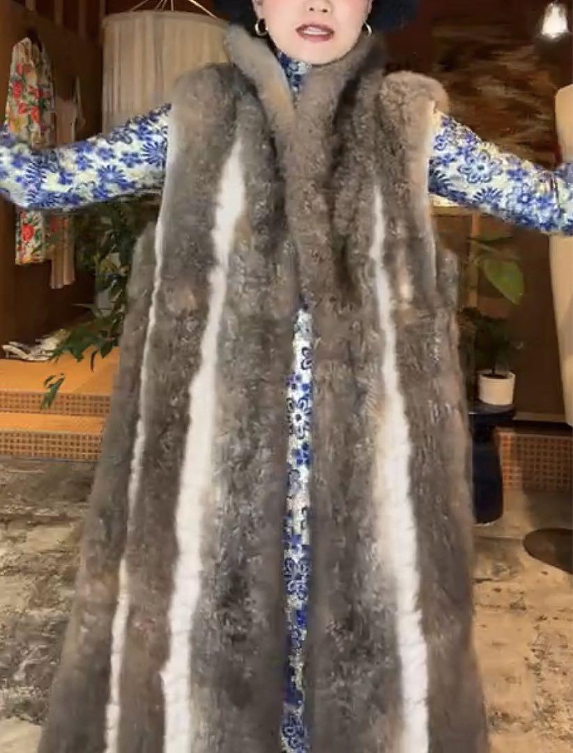 vintage real fur long vest