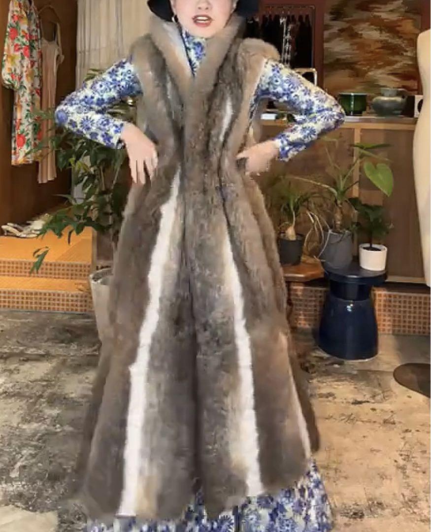 vintage real fur long vest