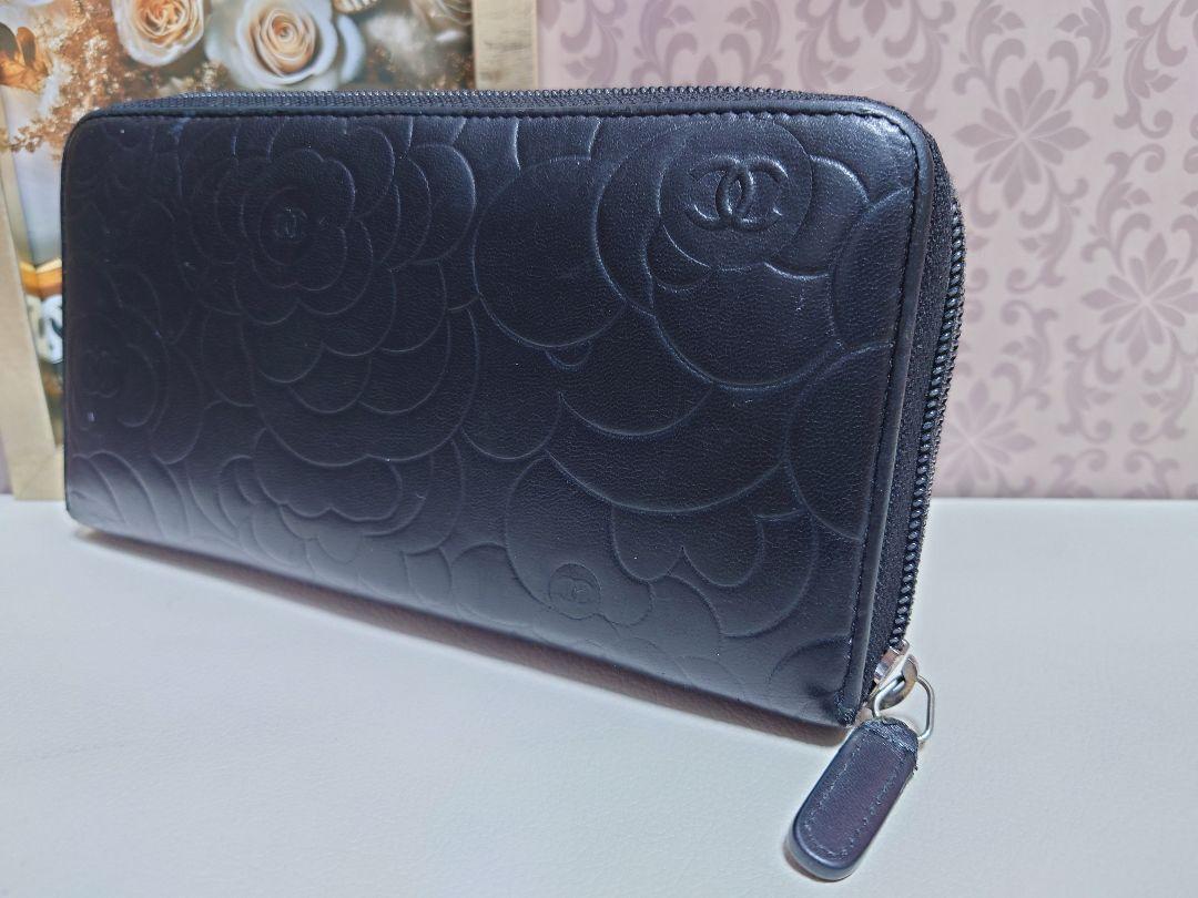 CHANEL カメリア　ラウンドファスナー 長財布