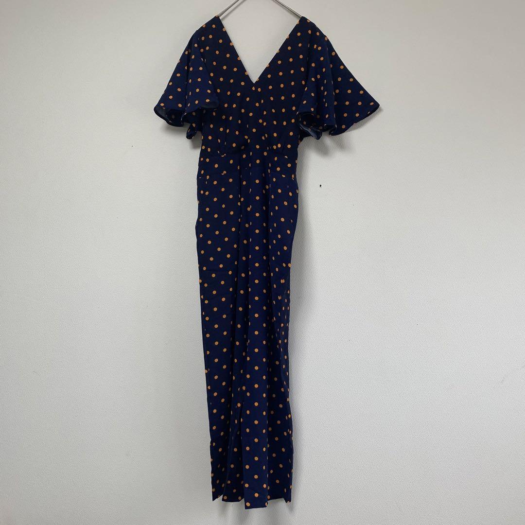 【美品】ハンドメイド　オールインワン　ドット　水玉　サロペット　つなぎ　Ｖネック