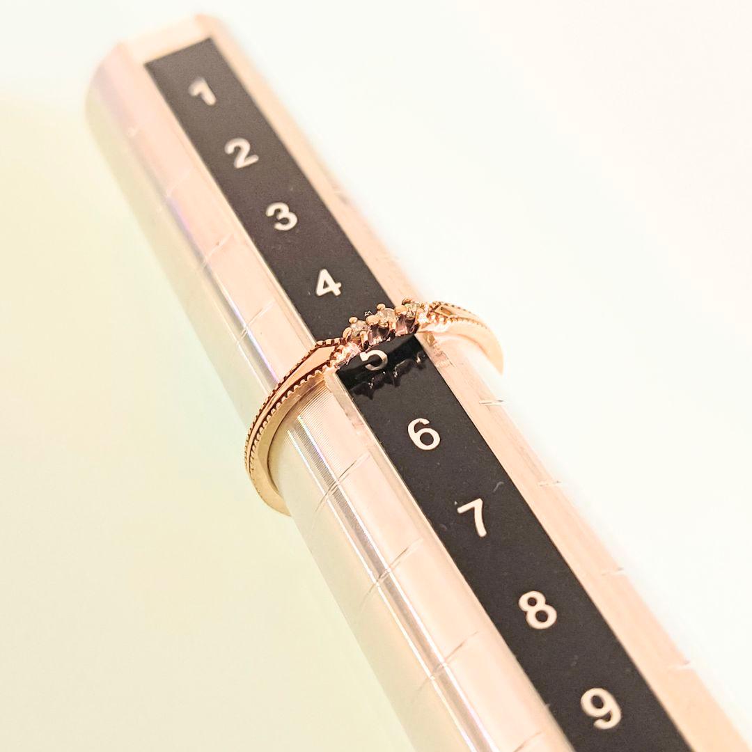 ete　K10 PG　ダイヤモンド　ミル打ち　クラシカル　リング　5号