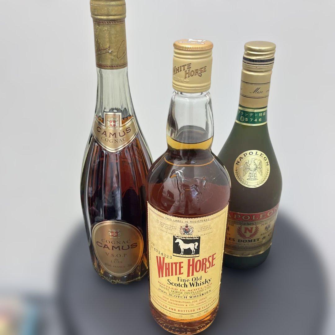 WHITE HORSE、その他ウイスキー1本とブランデー2本セット