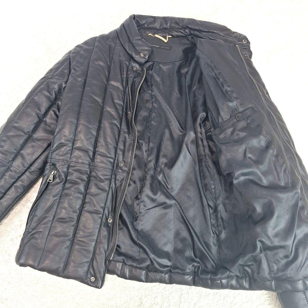BEAMS　羊革　ラムレザー　ダウンジャケット　キルティング　ブラック　L