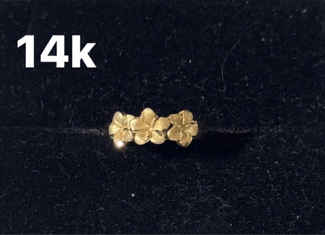 14k 585 金 ハワイアンジュエリー プルメリア リング ゴールド