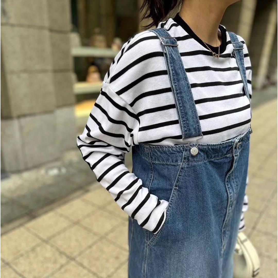 【美品】LINKABLE リンカブル　ボーダー柄長袖トップス（肘当て付き）黒