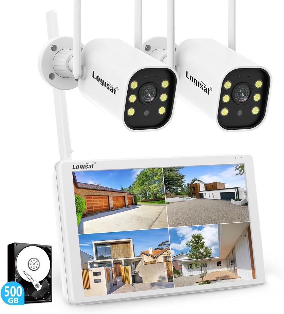 【500万画素・信号強化】防犯カメラ 屋外 2台 モニター付き ワイヤレス防犯カメラ