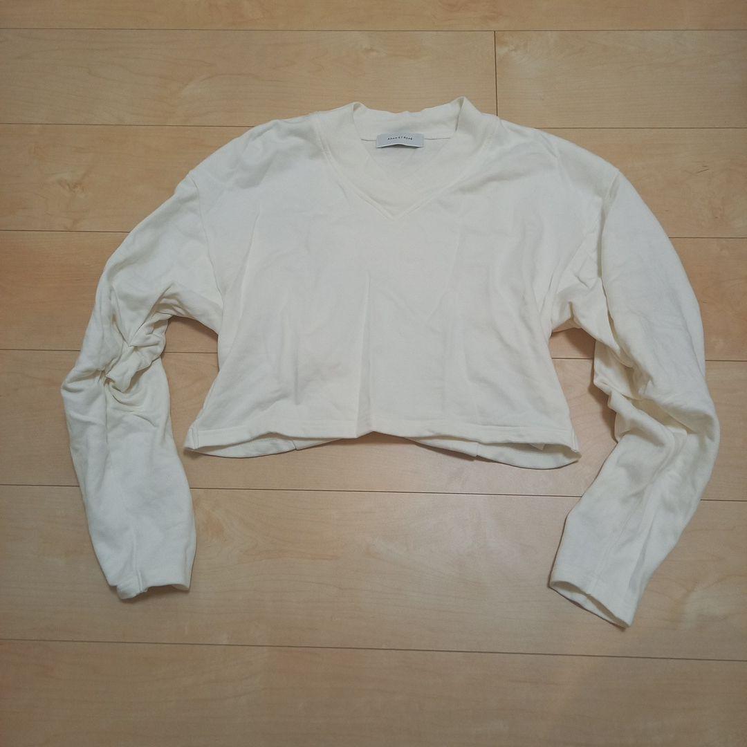 ADAM ET ROPÉ FEMME タックスリーブロンTEE ホワイト SALON adam et rope - ADAM ET ROP FEMME タックスリーブロンTEE