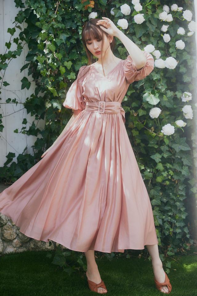 再入荷】 1002 ボリュームスリーブ ドレス 結婚式 ピンク M チュール