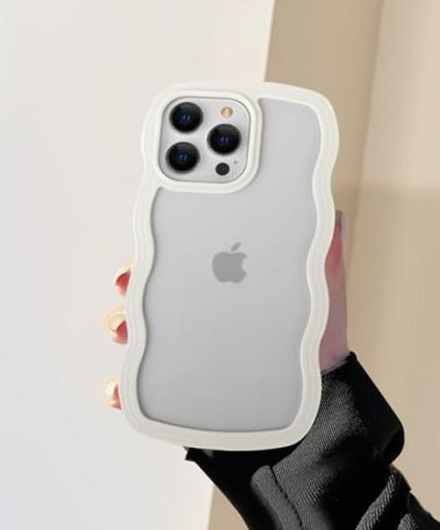 iPhone 15 スマホケース ホワイト ウェーブ クリアケース 擦り傷