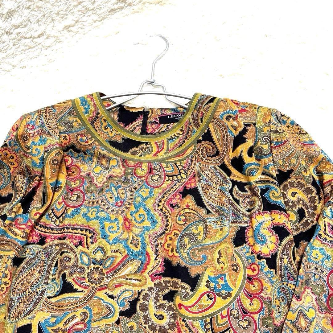 【美品】レオナール カットソー ペイズリー柄 ウール シルク M