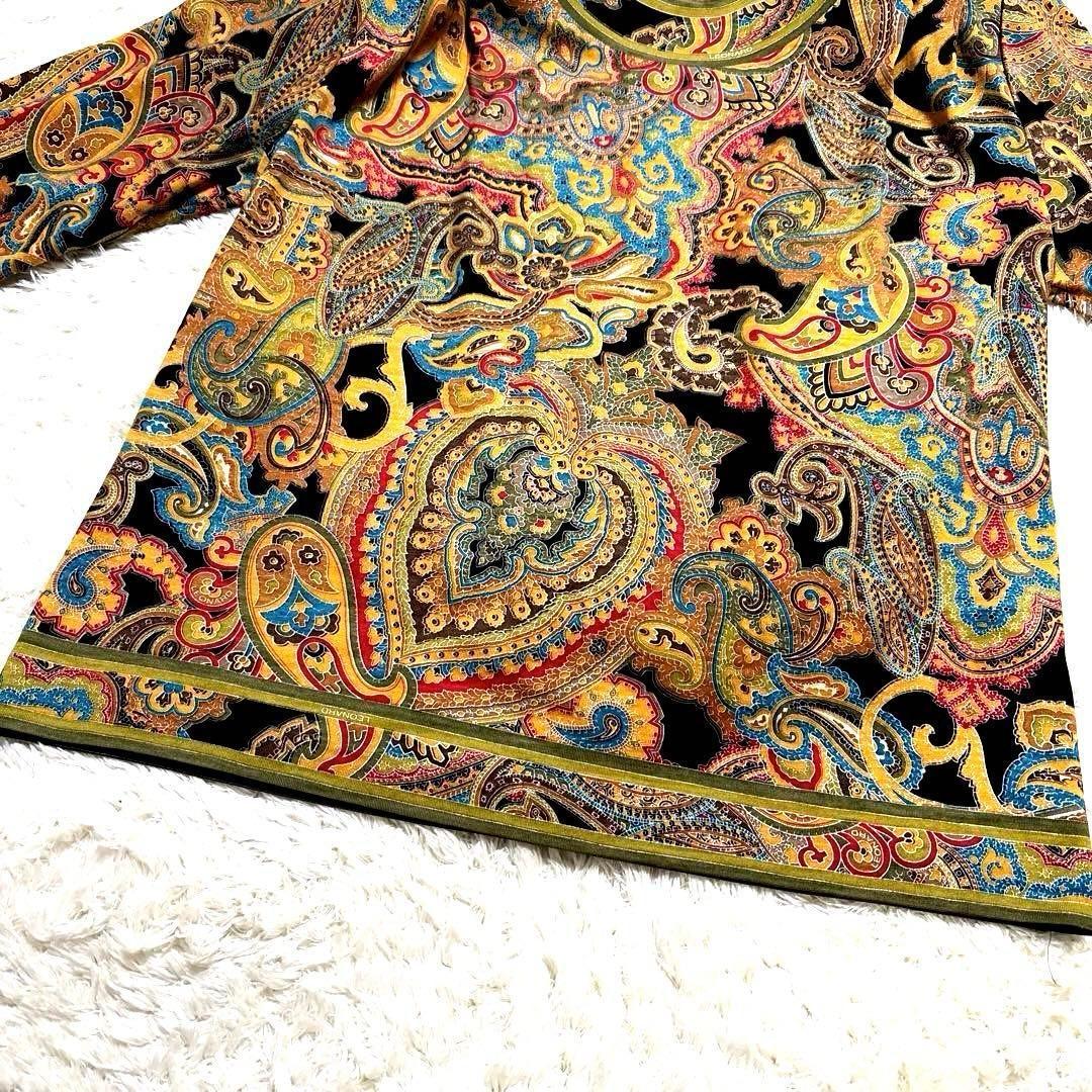 【美品】レオナール カットソー ペイズリー柄 ウール シルク M