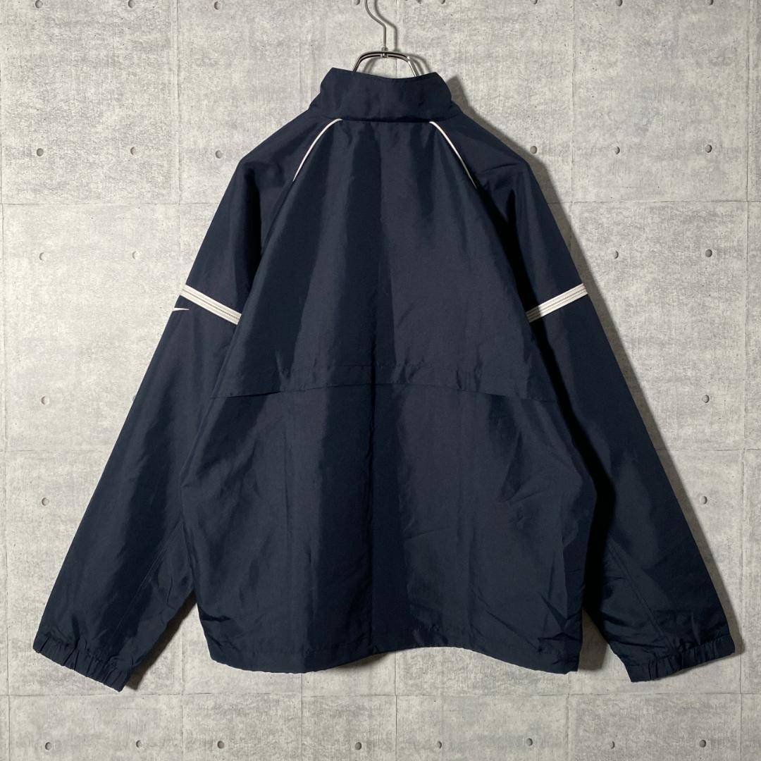 00s ナイキ スウッシュ ワンポイント 刺繍ロゴ ナイロンジャケット 紺