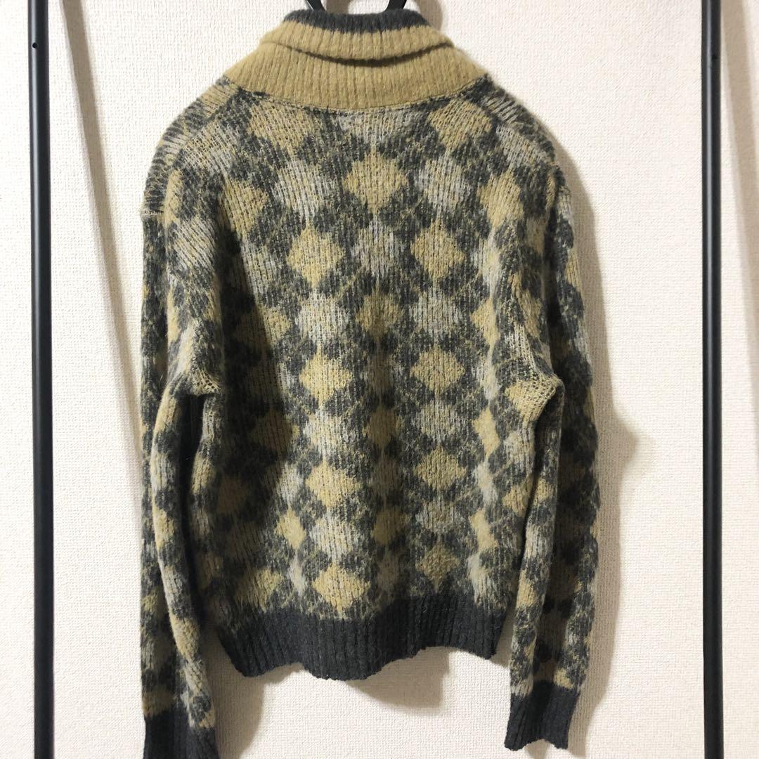 60s USA製 ショールカラー ニット アーガイル柄 ビンテージ 古着