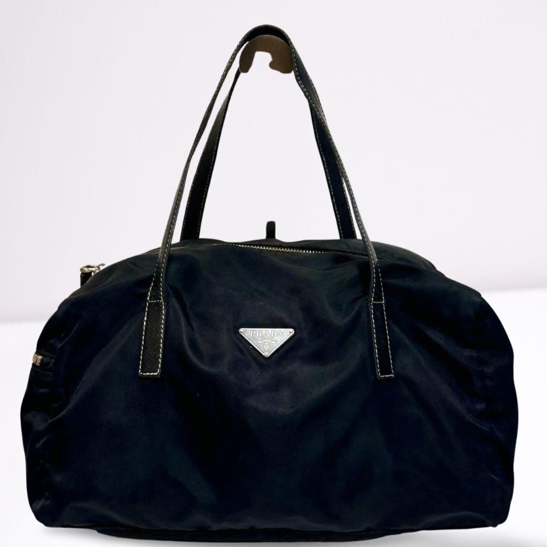 【美品】PRADAプラダ ミニボストンバッグ 黒 トライアングルロゴ ナイロン PRADA プラダ ミニボストンバッグ ハンドバッグ トライアングル