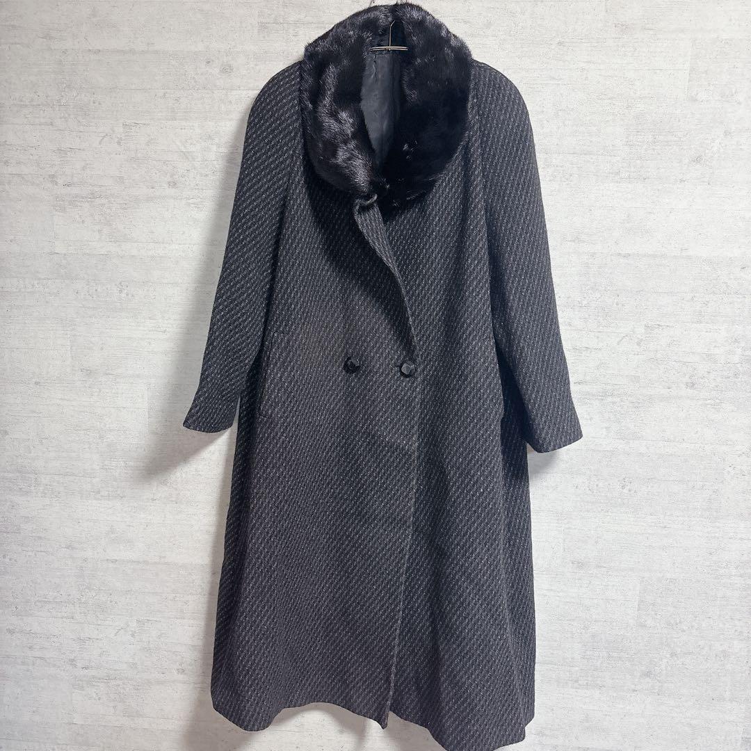 【高品質】GENUINE ファー付き カシミア100% ミンク ロングコート