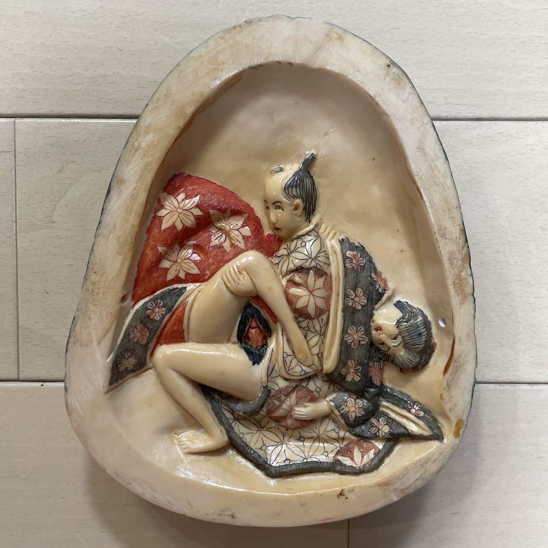 2499 骨董 裏春画 置物 彫刻 おたふく 裏絵 縁起物 お多福 お面　2客 2499 骨董 裏春画 置物 彫刻 おたふく 裏絵 縁起物 お多福 お面