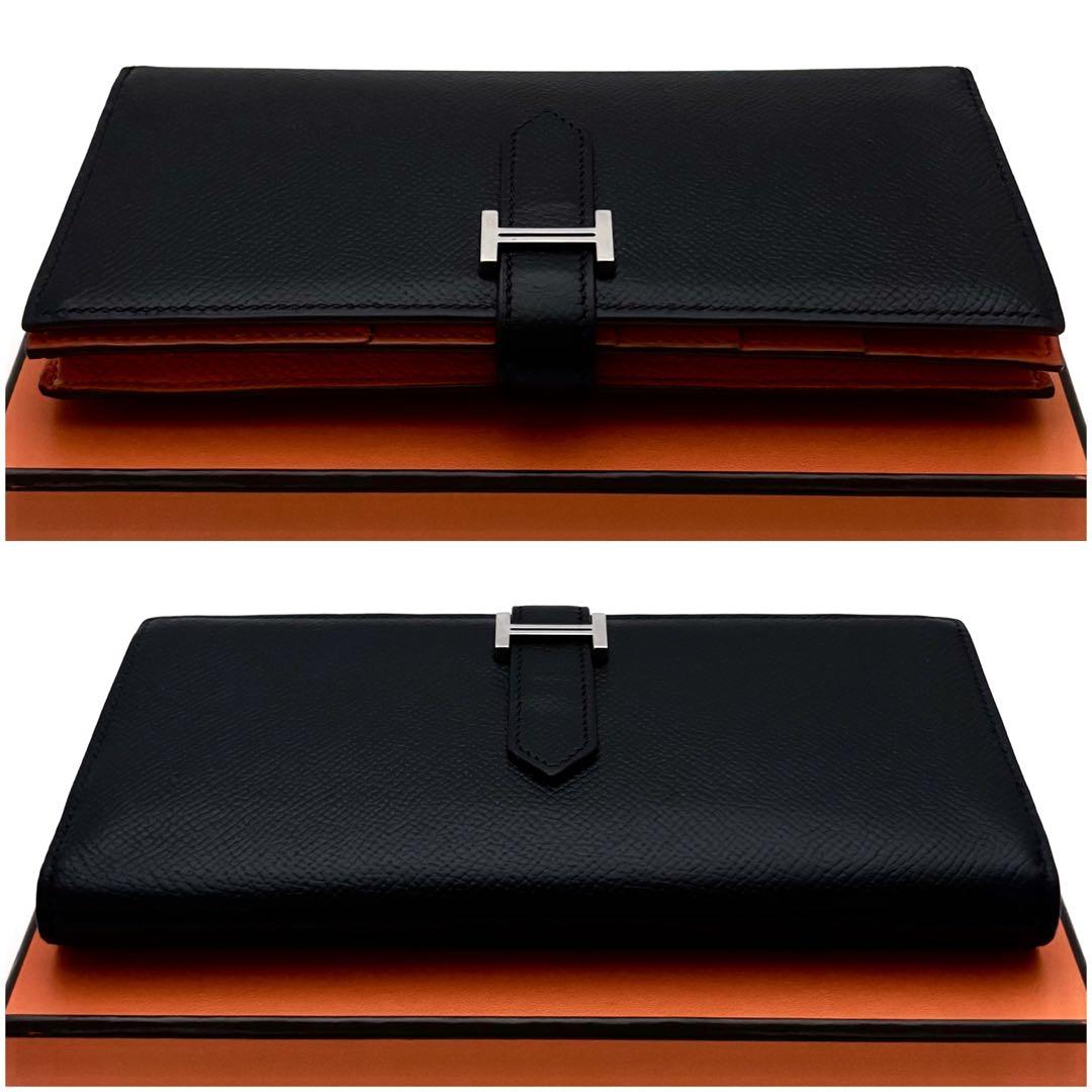 HERMES エルメス べアン スフレ 長財布 黒 ブラック オレンジ 二つ折り
