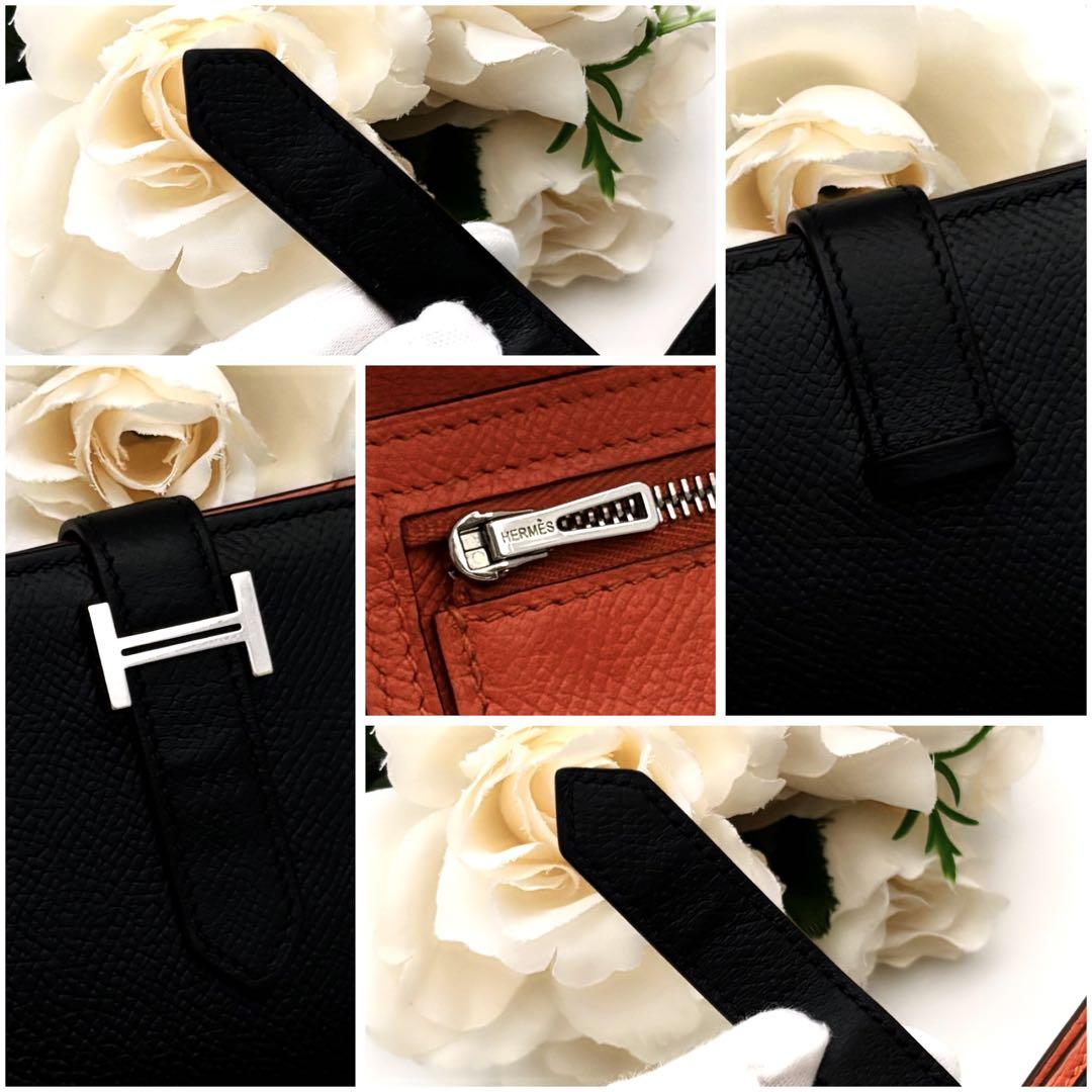HERMES エルメス べアン スフレ 長財布 黒 ブラック オレンジ 二つ折り