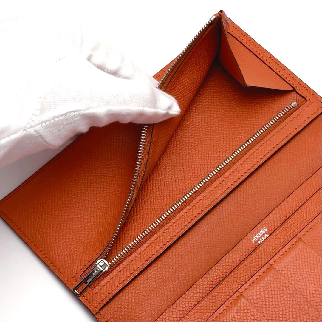 HERMES エルメス べアン スフレ 長財布 黒 ブラック オレンジ 二つ折り