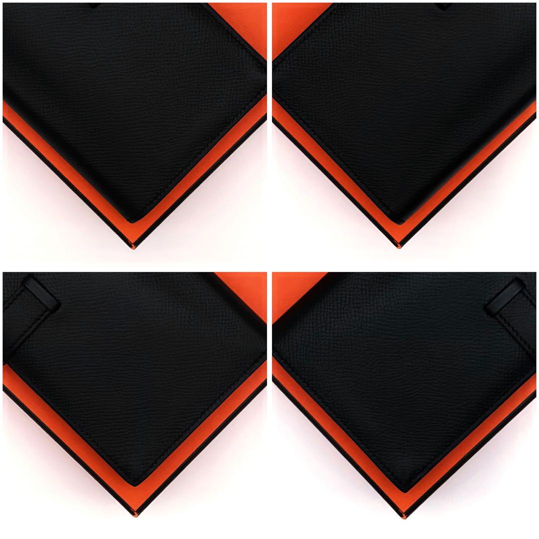 HERMES エルメス べアン スフレ 長財布 黒 ブラック オレンジ 二つ折り