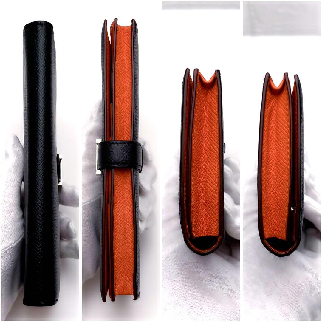 HERMES エルメス べアン スフレ 長財布 黒 ブラック オレンジ 二つ折り