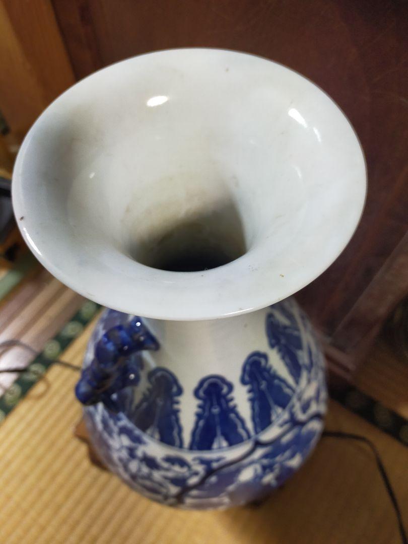 青花桃仙人図耳環付花瓶/大清乾隆年製/飾壺/中国美術 高さ約42cm