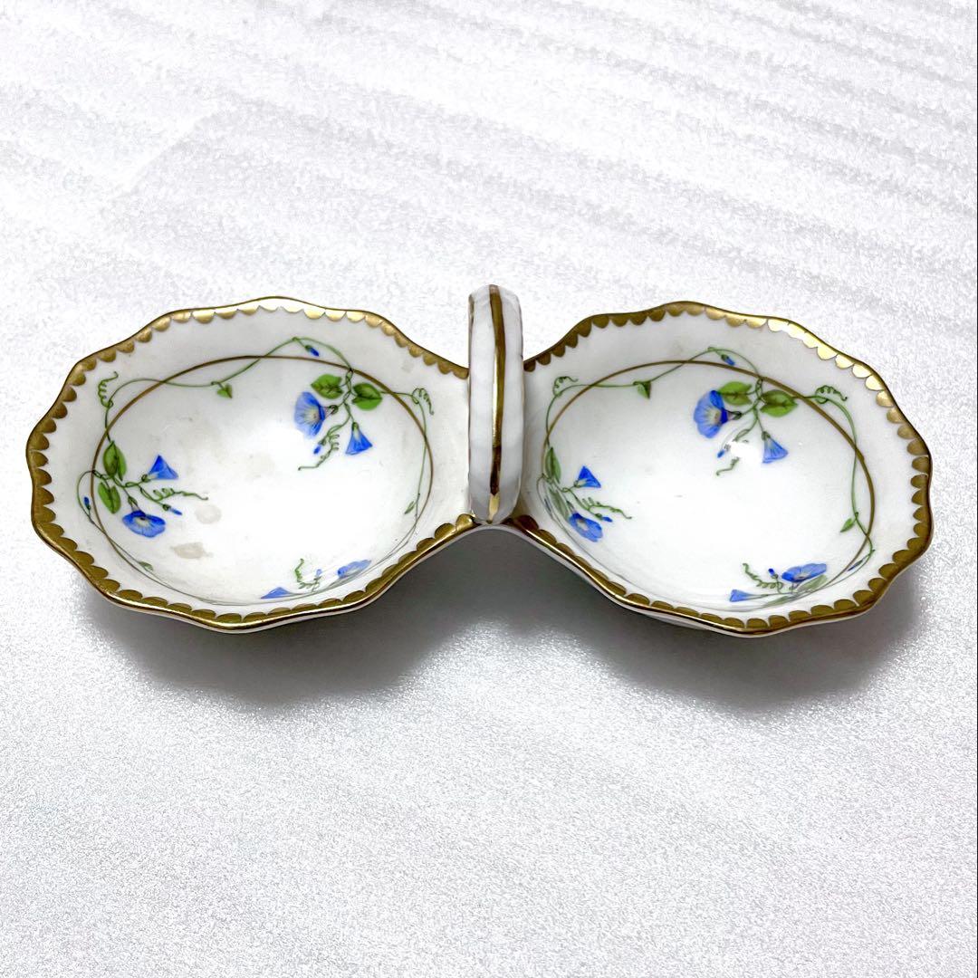 ハンドペイント青い花模様菓器